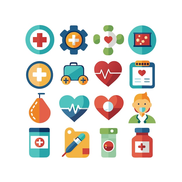 Ilustración vectorial del conjunto de iconos de atención médica para documentos, sitios web y aplicaciones móviles
