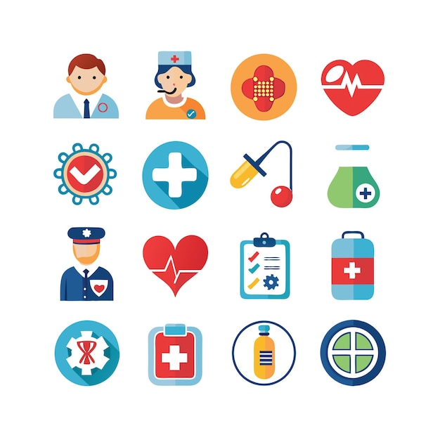 Ilustración vectorial del conjunto de iconos de atención médica para documentos, sitios web y aplicaciones móviles