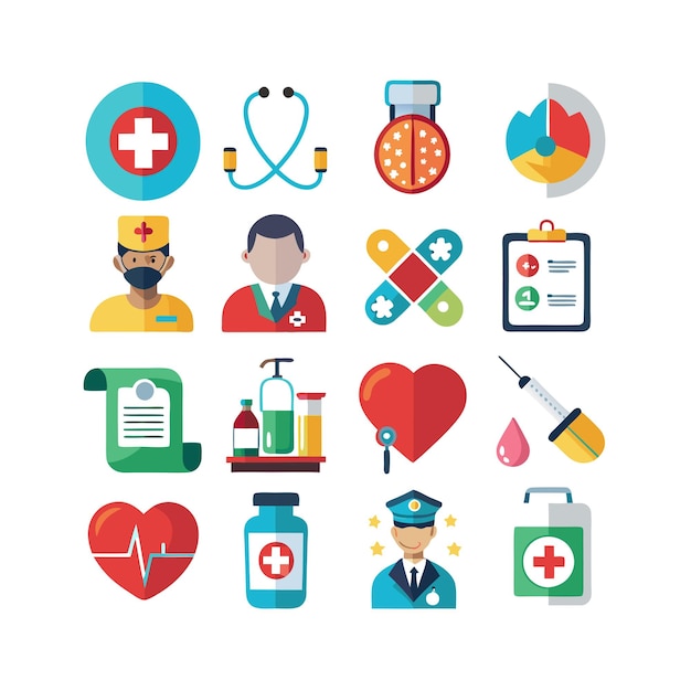 Ilustración vectorial del conjunto de iconos de atención médica para documentos, sitios web y aplicaciones móviles