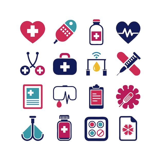 Ilustración vectorial del conjunto de iconos de atención médica para documentos, sitios web y aplicaciones móviles