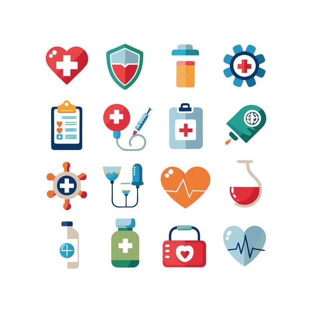 Ilustración vectorial del conjunto de iconos de atención médica para documentos, sitios web y aplicaciones móviles