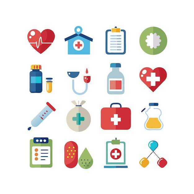 Ilustración vectorial del conjunto de iconos de atención médica para documentos, sitios web y aplicaciones móviles