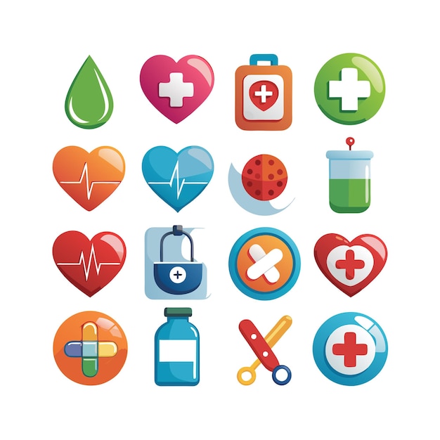 Ilustración vectorial del conjunto de iconos de atención médica para documentos, sitios web y aplicaciones móviles