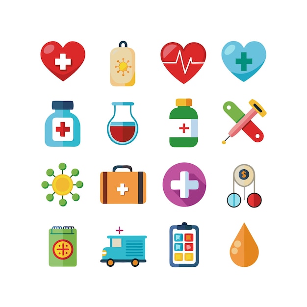 Ilustración vectorial del conjunto de iconos de atención médica para documentos, sitios web y aplicaciones móviles