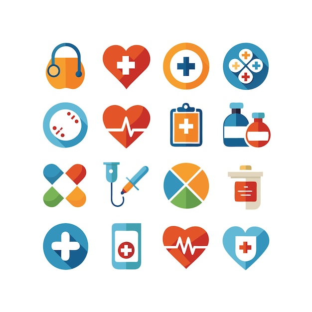 Ilustración vectorial del conjunto de iconos de atención médica para documentos, sitios web y aplicaciones móviles