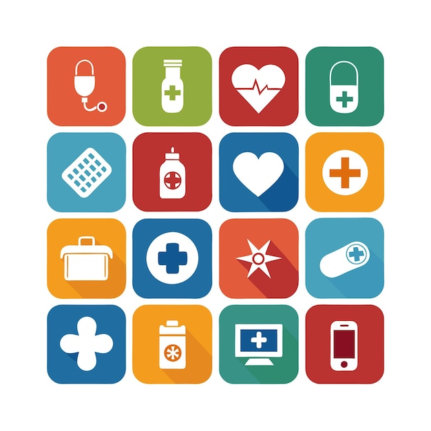 Ilustración vectorial del conjunto de iconos de atención médica para documentos, sitios web y aplicaciones móviles