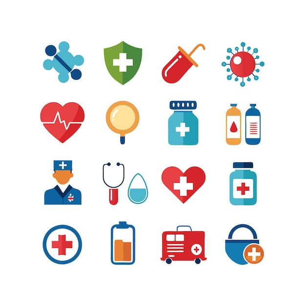 Ilustración vectorial del conjunto de iconos de atención médica para documentos, sitios web y aplicaciones móviles