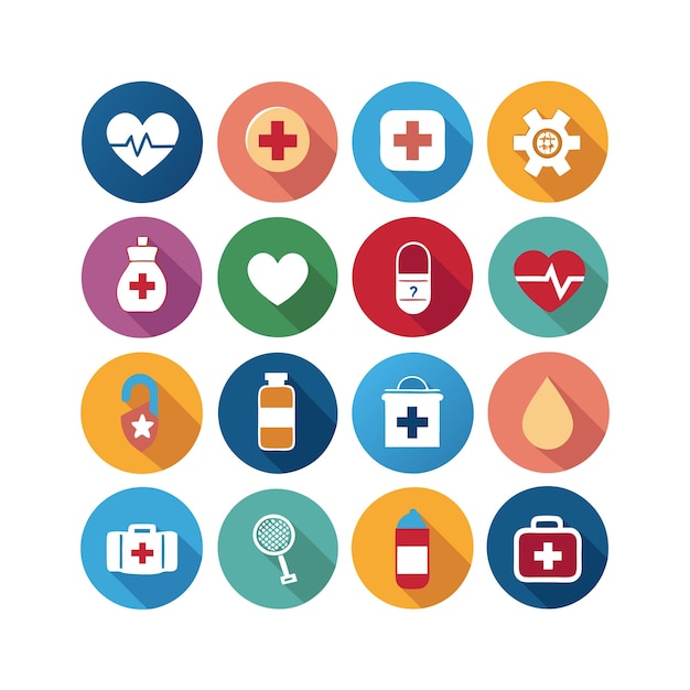 Ilustración vectorial del conjunto de iconos de atención médica para documentos, sitios web y aplicaciones móviles