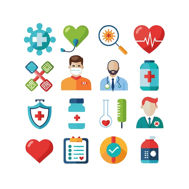 Ilustración vectorial del conjunto de iconos de atención médica para documentos, sitios web y aplicaciones móviles