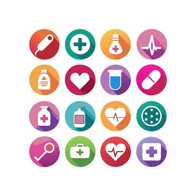 Ilustración vectorial del conjunto de iconos de atención médica para documentos, sitios web y aplicaciones móviles