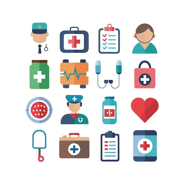 Ilustración vectorial del conjunto de iconos de atención médica para documentos, sitios web y aplicaciones móviles