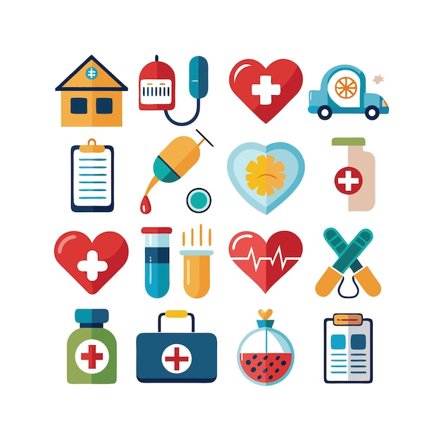 Ilustración vectorial del conjunto de iconos de atención médica para documentos, sitios web y aplicaciones móviles