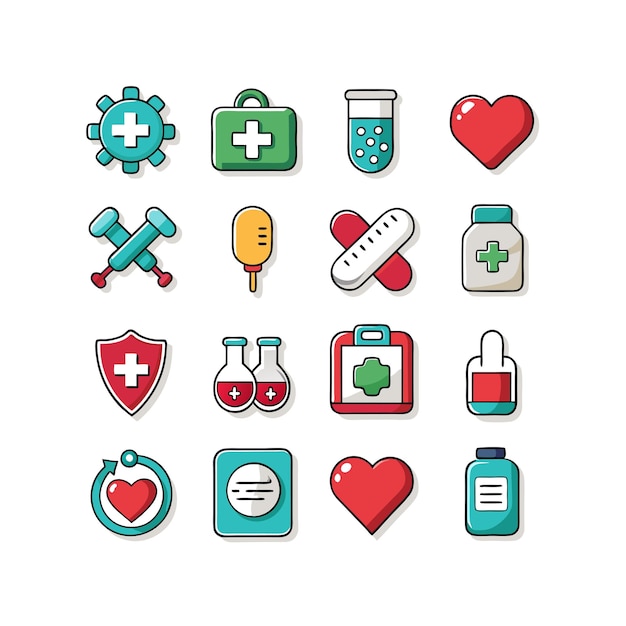 Ilustración vectorial del conjunto de iconos de atención médica para documentos, sitios web y aplicaciones móviles