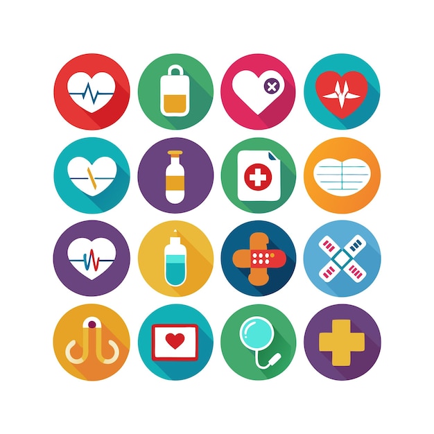 Ilustración vectorial del conjunto de iconos de atención médica para documentos, sitios web y aplicaciones móviles