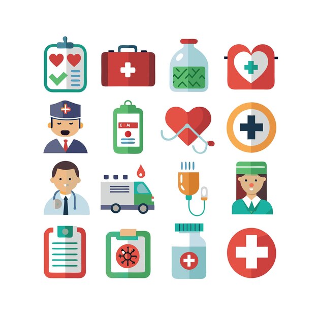 Ilustración vectorial del conjunto de iconos de atención médica para documentos, sitios web y aplicaciones móviles