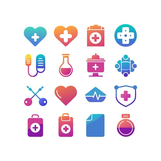 Ilustración vectorial del conjunto de iconos de atención médica para documentos, sitios web y aplicaciones móviles