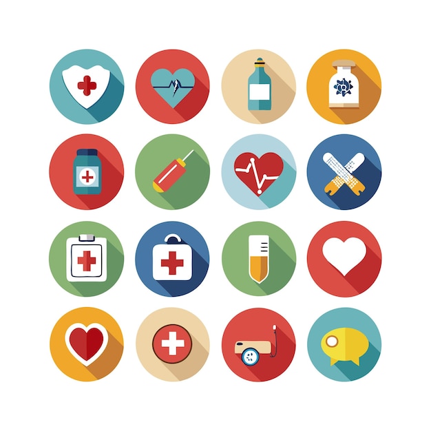 Ilustración vectorial del conjunto de iconos de atención médica para documentos, sitios web y aplicaciones móviles