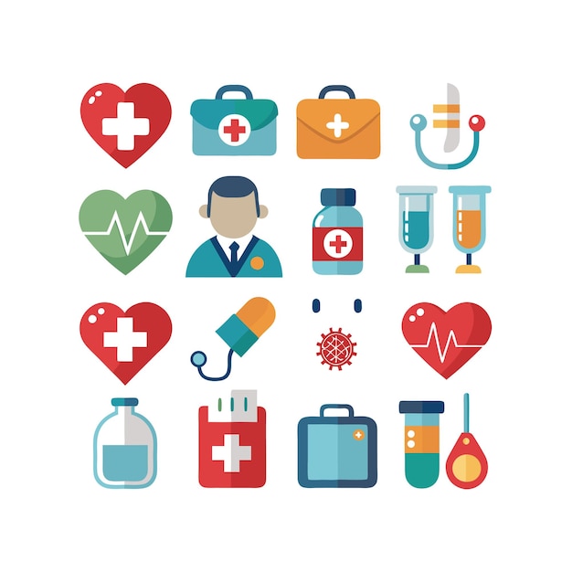 Ilustración vectorial del conjunto de iconos de atención médica para documentos, sitios web y aplicaciones móviles