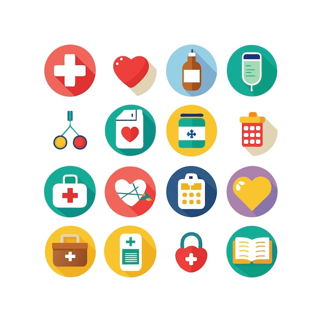 Ilustración vectorial del conjunto de iconos de atención médica para documentos, sitios web y aplicaciones móviles