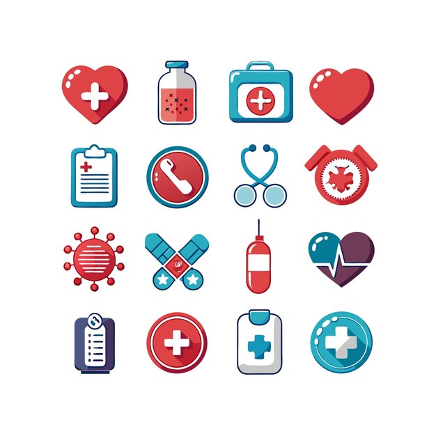 Ilustración vectorial del conjunto de iconos de atención médica para documentos, sitios web y aplicaciones móviles