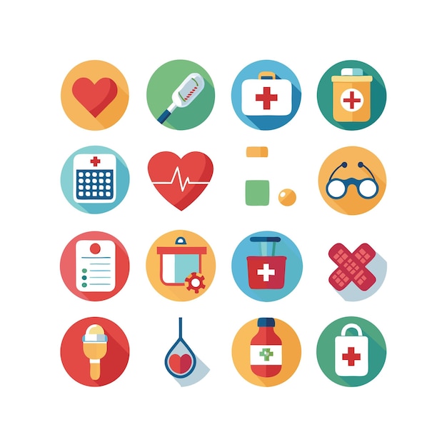 Ilustración vectorial del conjunto de iconos de atención médica para documentos, sitios web y aplicaciones móviles
