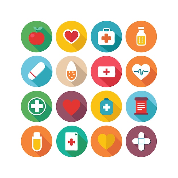 Ilustración vectorial del conjunto de iconos de atención médica para documentos, sitios web y aplicaciones móviles
