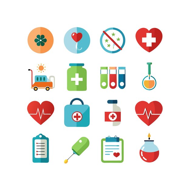 Ilustración vectorial del conjunto de iconos de atención médica para documentos, sitios web y aplicaciones móviles