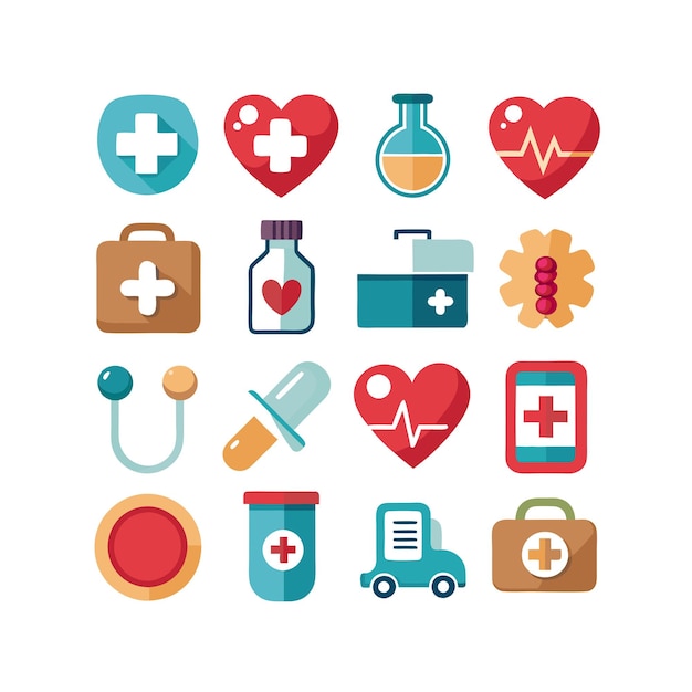 Ilustración vectorial del conjunto de iconos de atención médica para documentos, sitios web y aplicaciones móviles