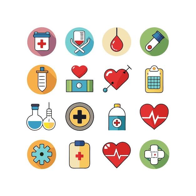Ilustración vectorial del conjunto de iconos de atención médica para documentos, sitios web y aplicaciones móviles