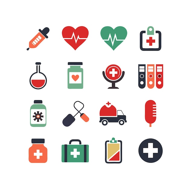 Ilustración vectorial del conjunto de iconos de atención médica para documentos, sitios web y aplicaciones móviles