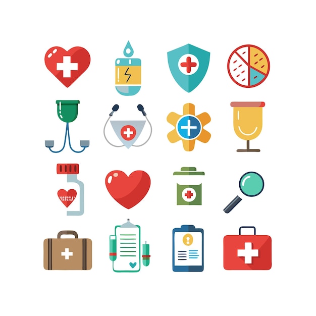 Ilustración vectorial del conjunto de iconos de atención médica para documentos, sitios web y aplicaciones móviles