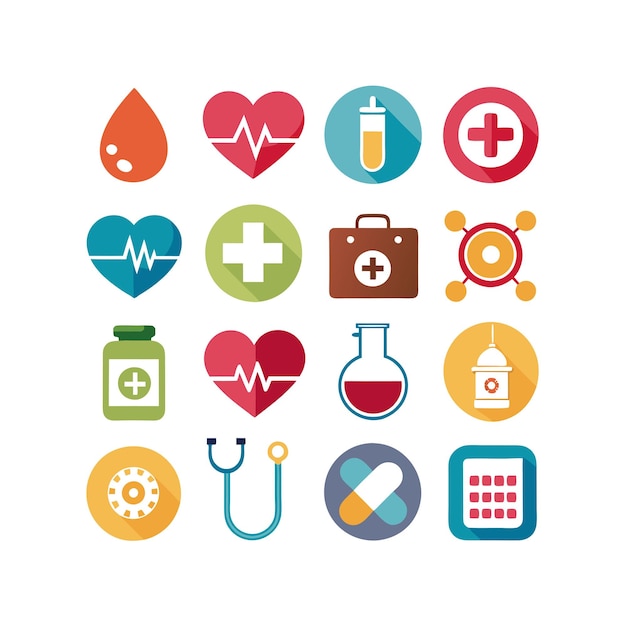Ilustración vectorial del conjunto de iconos de atención médica para documentos, sitios web y aplicaciones móviles