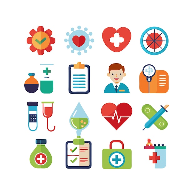 Ilustración vectorial del conjunto de iconos de atención médica para documentos, sitios web y aplicaciones móviles