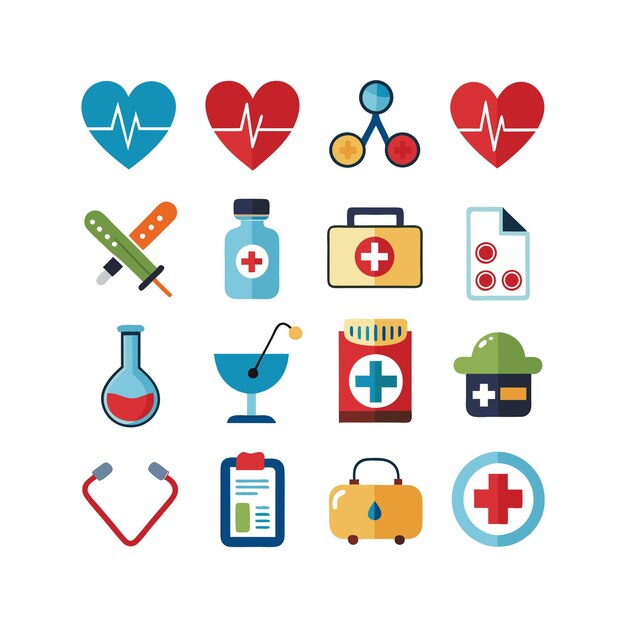 Ilustración vectorial del conjunto de iconos de atención médica para documentos, sitios web y aplicaciones móviles