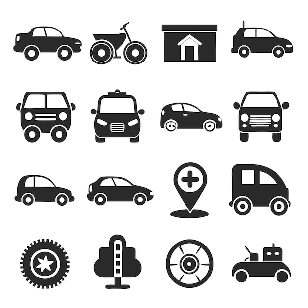 Ilustración vectorial del conjunto de iconos de automóviles y vehículos
