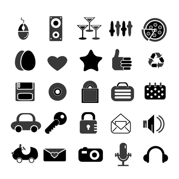 Ilustración vectorial del conjunto de iconos básicos de todos los días