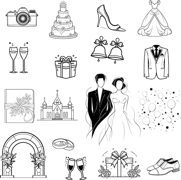 Vector ilustración vectorial del conjunto de iconos de bodas