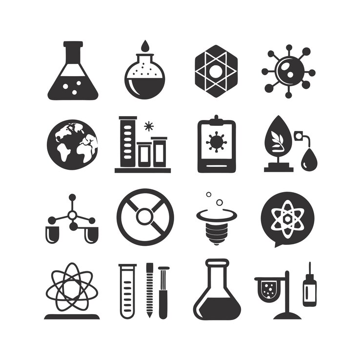 Ilustración vectorial del conjunto de iconos de ciencia e investigación