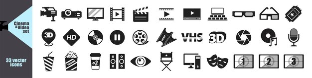Ilustración vectorial del conjunto de iconos de cine