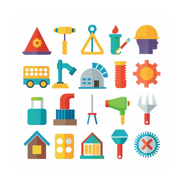 Ilustración vectorial del conjunto de iconos de construcción y herramientas