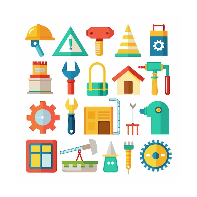 Ilustración vectorial del conjunto de iconos de construcción y herramientas