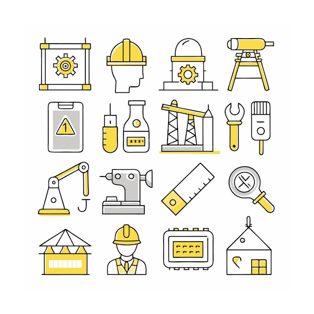 Ilustración vectorial del conjunto de iconos de construcción y herramientas