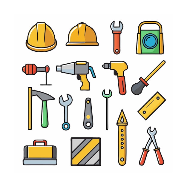 Ilustración vectorial del conjunto de iconos de construcción y herramientas
