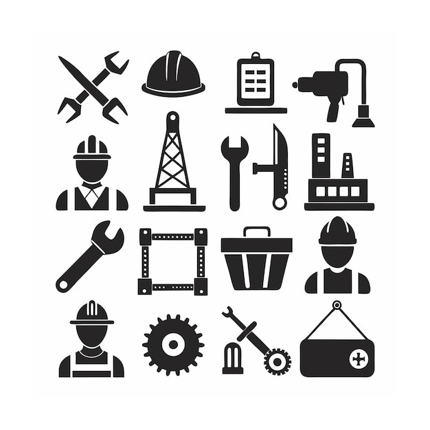 Ilustración vectorial del conjunto de iconos de construcción y herramientas