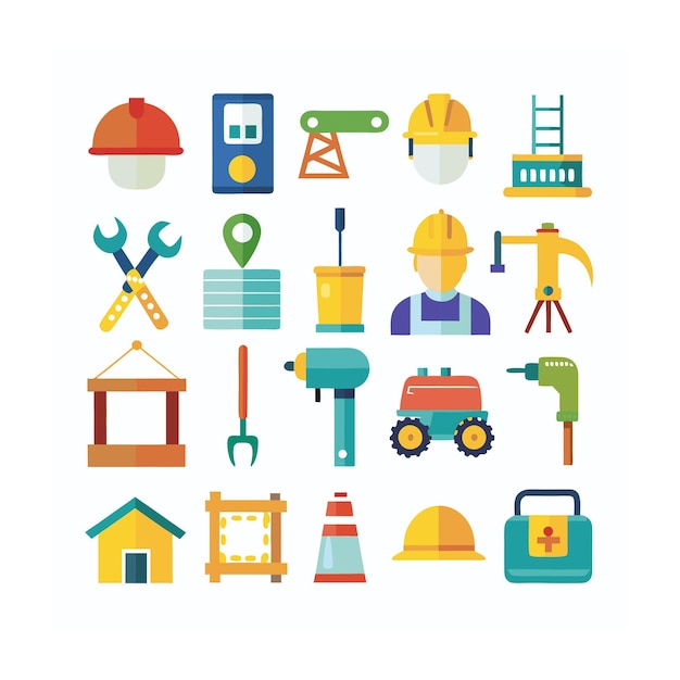 Ilustración vectorial del conjunto de iconos de construcción y herramientas