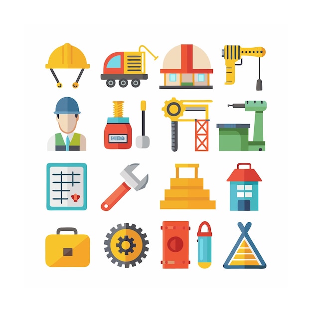 Ilustración vectorial del conjunto de iconos de construcción y herramientas
