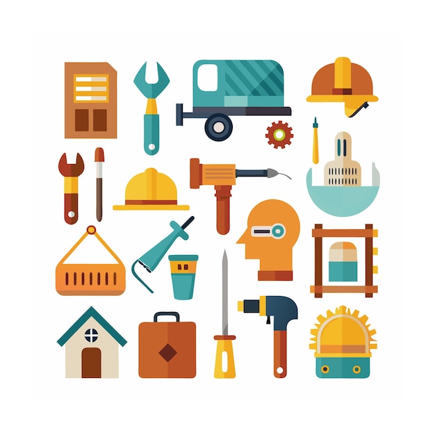 Ilustración vectorial del conjunto de iconos de construcción y herramientas