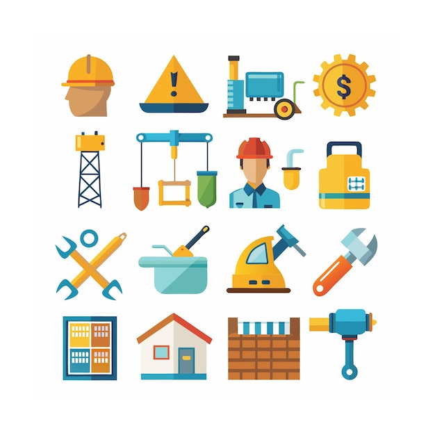 Ilustración vectorial del conjunto de iconos de construcción y herramientas