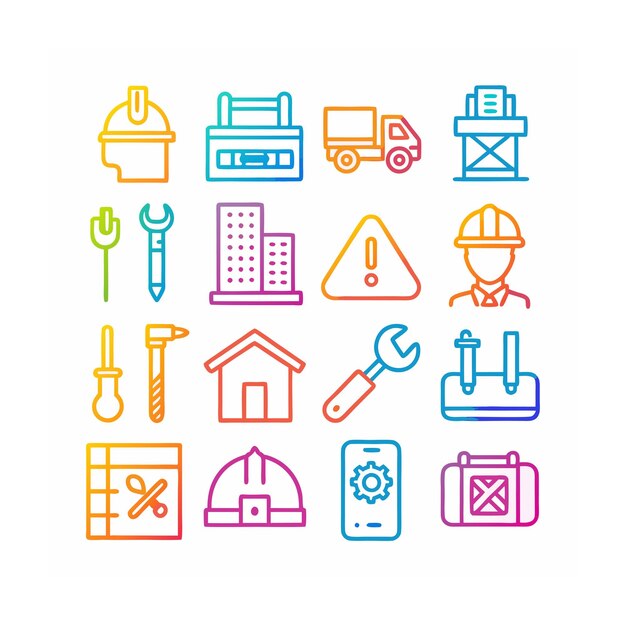 Ilustración vectorial del conjunto de iconos de construcción y herramientas