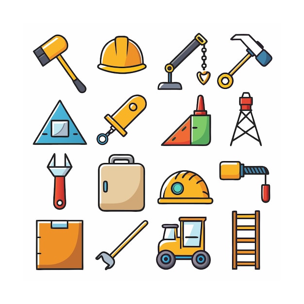 Ilustración vectorial del conjunto de iconos de construcción y herramientas